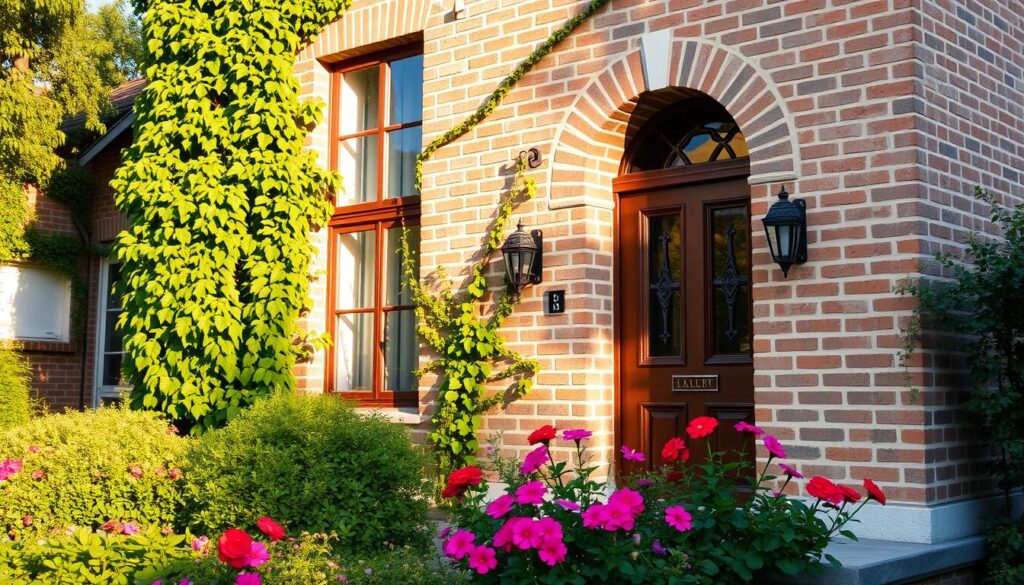 A well-maintained facade, a welcoming sight, bathed in warm afternoon light. The brickwork, freshly cleaned, its intricate patterns and textures accentuated. Verdant ivy cascades down the walls, adding a touch of natural elegance. In the foreground, a carefully tended flower bed, its vibrant blooms complementing the building's earthy tones. The scene conveys a sense of pride, of a home cared for and cherished, a testament to the importance of façade upkeep. A tranquil, inviting atmosphere, capturing the essence of "znaczenie pielęgnacji elewacji". A well-maintained facade, a welcoming sight, bathed in warm afternoon light. The brickwork, freshly cleaned, its intricate patterns and textures accentuated. Verdant ivy cascades down the walls, adding a touch of natural elegance. In the foreground, a carefully tended flower bed, its vibrant blooms complementing the building's earthy tones. The scene conveys a sense of pride, of a home cared for and cherished, a testament to the importance of façade upkeep. A tranquil, inviting atmosphere, capturing the essence of "znaczenie pielęgnacji elewacji".